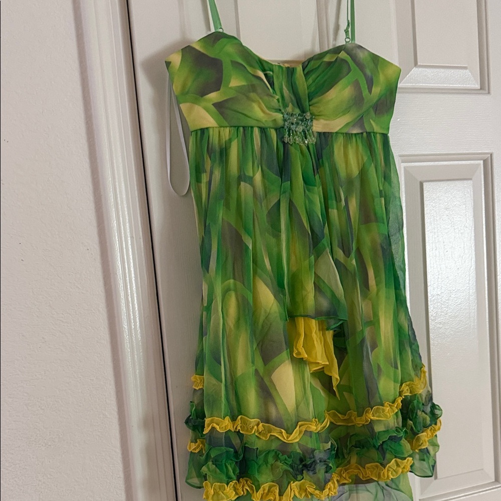 Green Ruffled Mini Dress - Unbranded